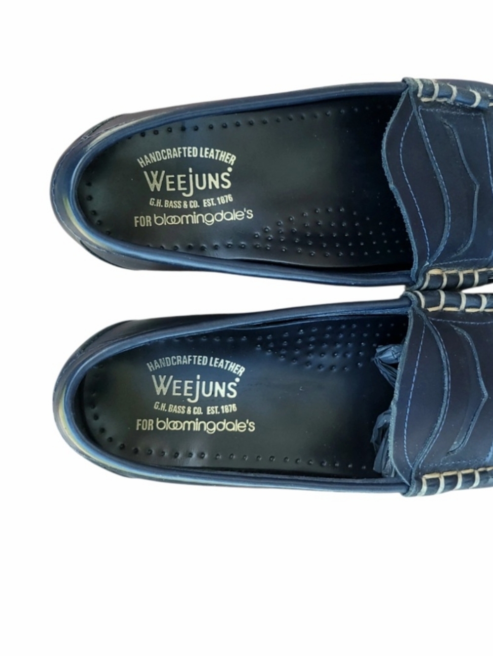 Bass Weejuns Navy Blue Leather Slip On Boat Penny Loafer Casual Shoe Men 10 GH - Picture 2 of 11